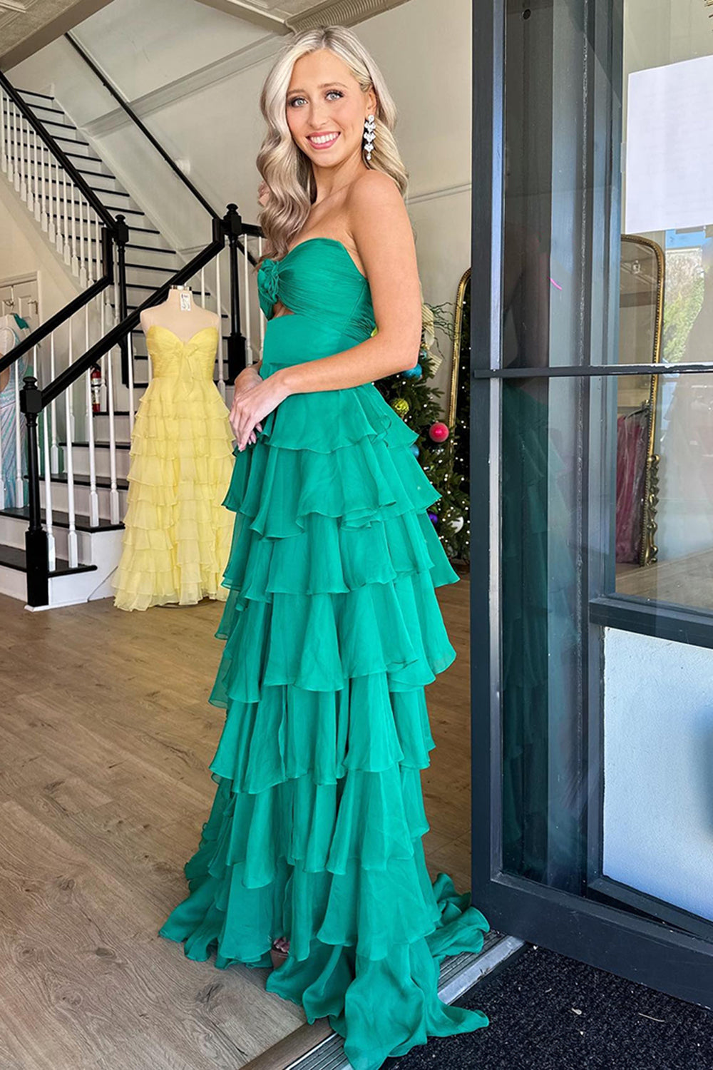 Dreamyannie Princess Blush Prom Dress Sweetheart Ruffled Long Formal Dress With Slit