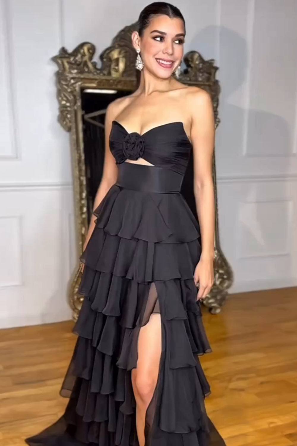 Dreamyannie Princess Blush Prom Dress Sweetheart Ruffled Long Formal Dress With Slit