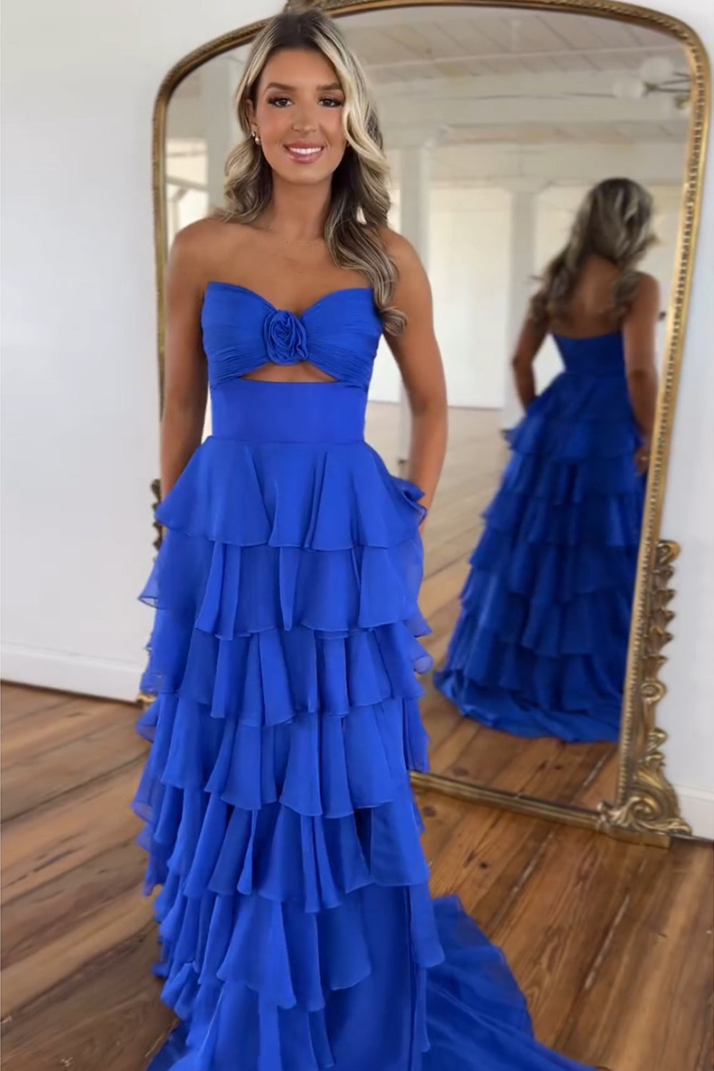 Dreamyannie Princess Blush Prom Dress Sweetheart Ruffled Long Formal Dress With Slit