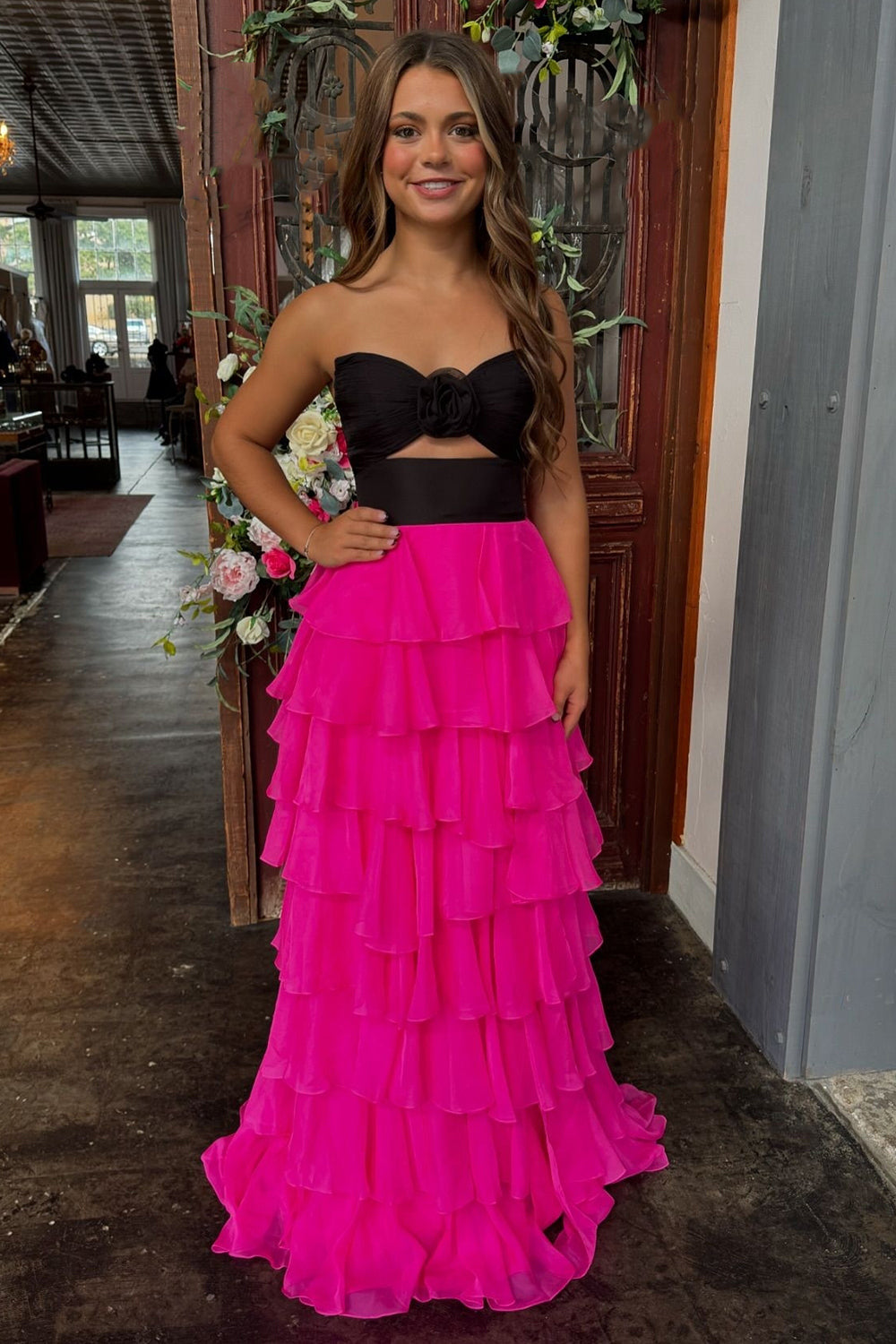 Dreamyannie Princess Blush Prom Dress Sweetheart Ruffled Long Formal Dress With Slit