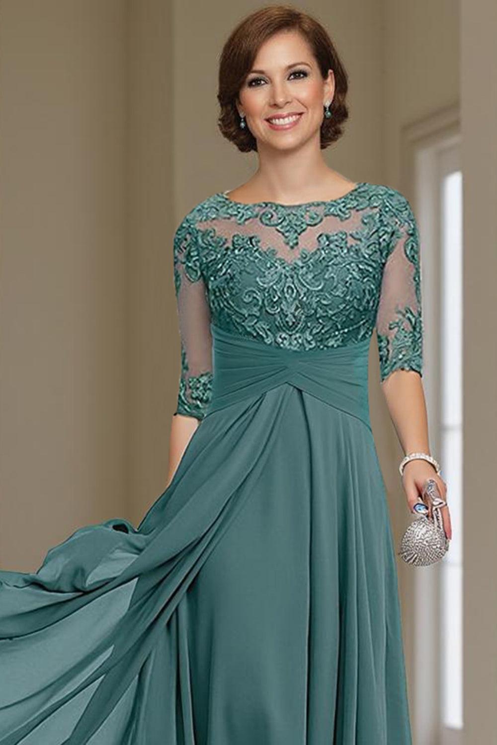 Dreamyannie Purple Chiffon Bateau Neck Ankle Length Mother Of The Bride Dress With Lace