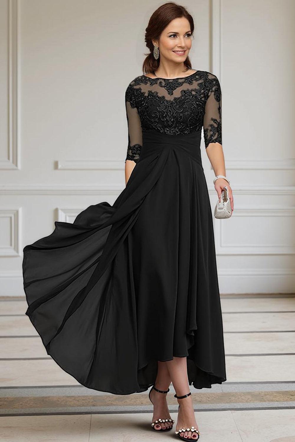 Dreamyannie Purple Chiffon Bateau Neck Ankle Length Mother Of The Bride Dress With Lace