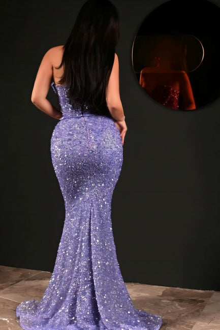 Dreamyannie Purple Prom Dress Mermaid Sweetheart Sequined Sleeveless Floor Length Formal Dress