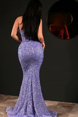 Dreamyannie Purple Prom Dress Mermaid Sweetheart Sequined Sleeveless Floor Length Formal Dress