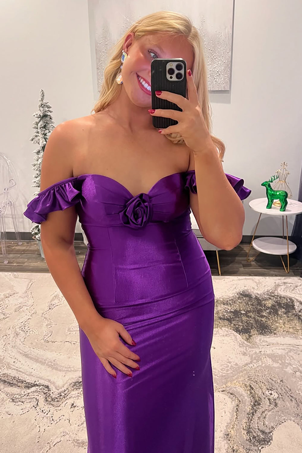 Dreamyannie Purple Prom Dress Strapless Ruched Satin Mermaid Formal Dress