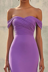 Dreamyannie Purple Wedding Guest Dress Chiffon Mermaid Off The Shoulder Long Formal Dress With Ruch