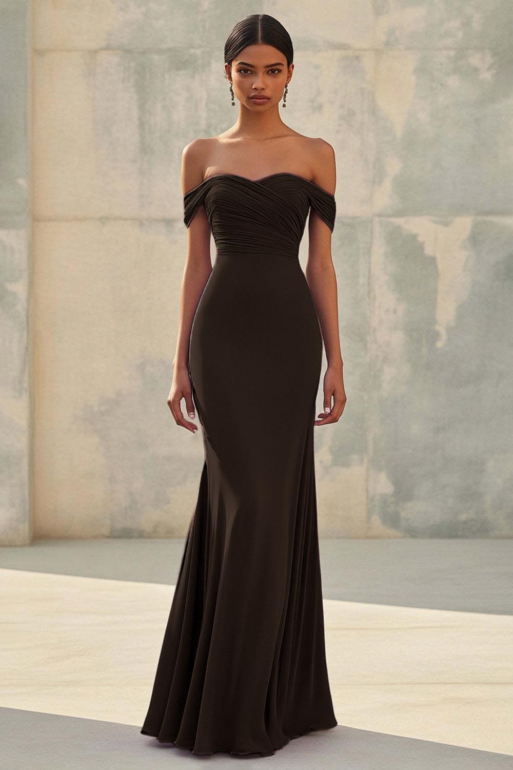 Dreamyannie Purple Wedding Guest Dress Chiffon Mermaid Off The Shoulder Long Formal Dress With Ruch