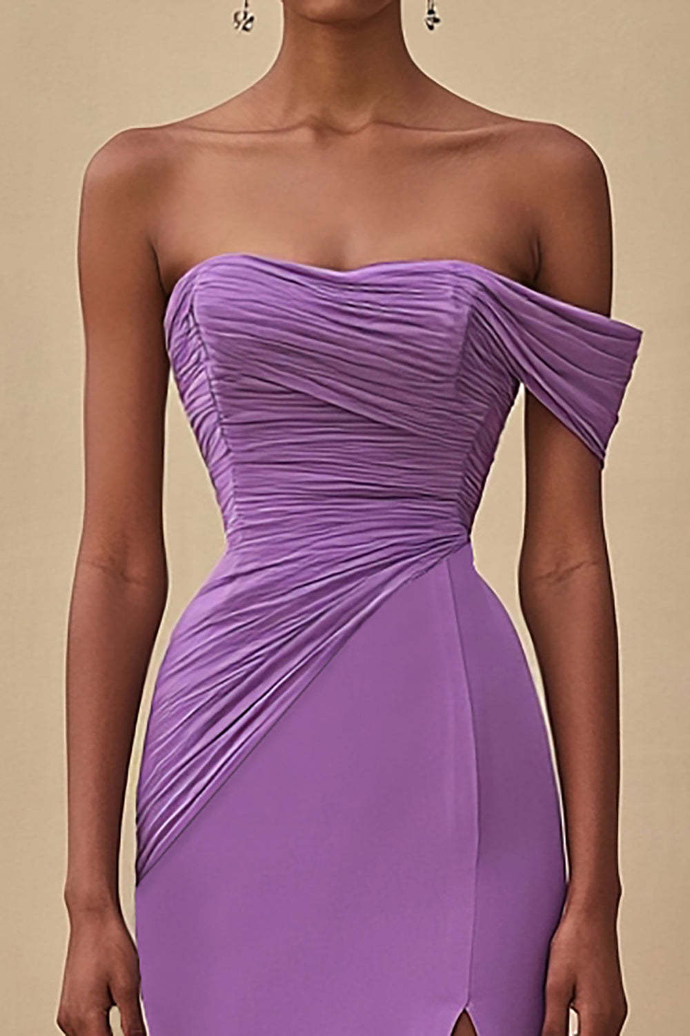 Dreamyannie Purple Wedding Guest Dress Mermaid Off The Shoulder Long Formal Dress With Slit