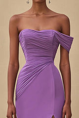 Dreamyannie Purple Wedding Guest Dress Mermaid Off The Shoulder Long Formal Dress With Slit