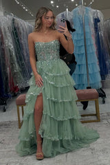 Dreamyannie Red Prom Dress Ruffled Corset A Line Long Formal Dress With Lace
