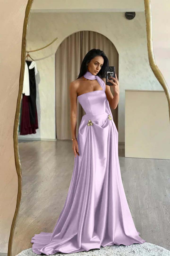 Dreamyannie Red Prom Dress Strapless A Line Sleeveless Floor Length Satin Simple Formal Dress With Sash