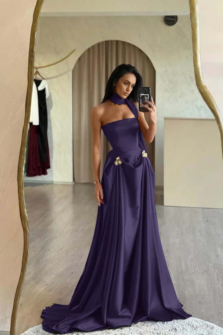 Dreamyannie Red Prom Dress Strapless A Line Sleeveless Floor Length Satin Simple Formal Dress With Sash
