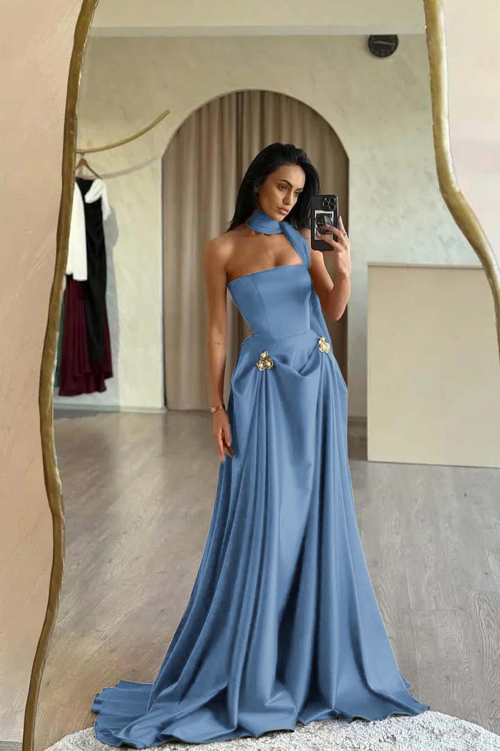 Dreamyannie Red Prom Dress Strapless A Line Sleeveless Floor Length Satin Simple Formal Dress With Sash