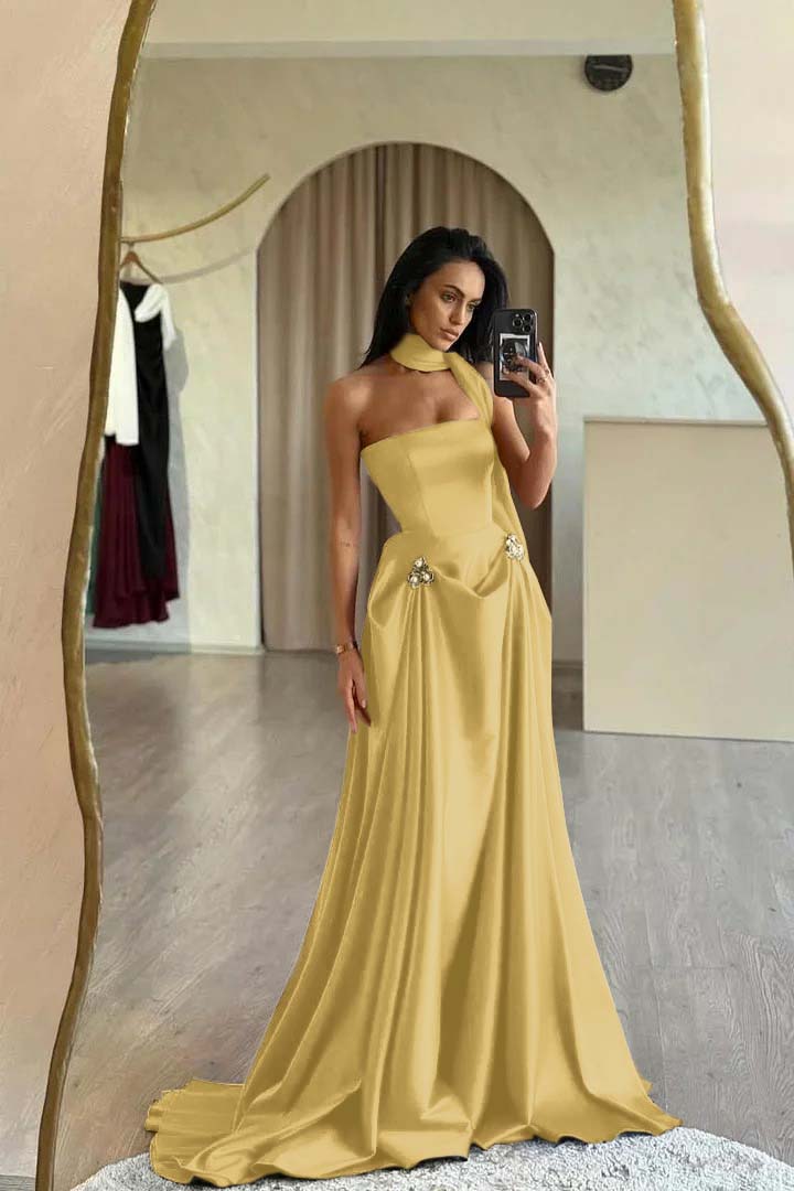 Dreamyannie Red Prom Dress Strapless A Line Sleeveless Floor Length Satin Simple Formal Dress With Sash