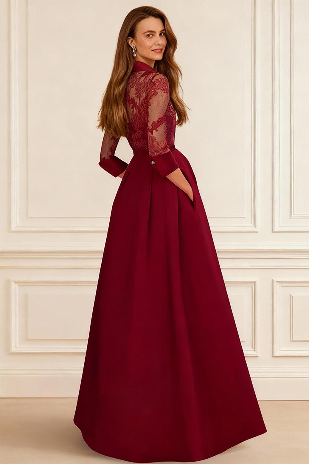 Dreamyannie Red Satin Lapel Floor Length Mother Of The Bride Jumpsuits With Cape