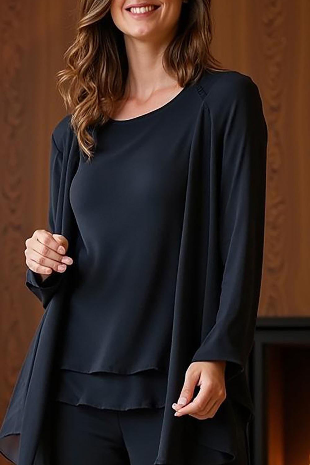 Dreamyannie Royal Blue Boat Neck 3 Piece Chiffon Mother Of The Bride Pant Suits With Sleeves