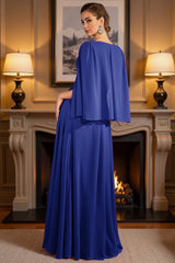 Dreamyannie Royal Blue Chiffon Deep V Neck Floor Length Mother Of The Bride Dress With Slit