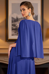 Dreamyannie Royal Blue Chiffon Deep V Neck Floor Length Mother Of The Bride Dress With Slit