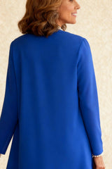 Dreamyannie Royal Blue Chiffon Scoop Neck Knee Length 2 Piece Mother Of The Bride Dress With Jacket