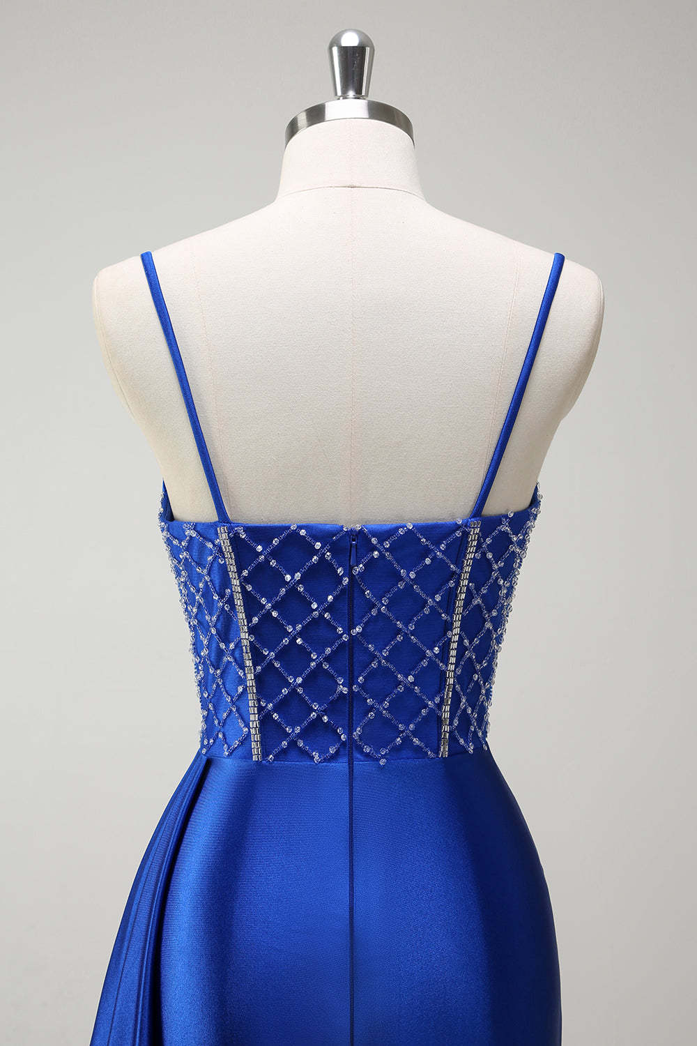 Dreamyannie Royal Blue Prom Dress Corset Beaded Side Cape Long Evening Dress With Slit