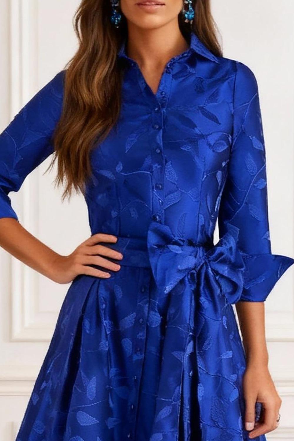 Dreamyannie Royal Blue Satin Lapel A Line Floor Length Mother Of The Bride Dress With Slit