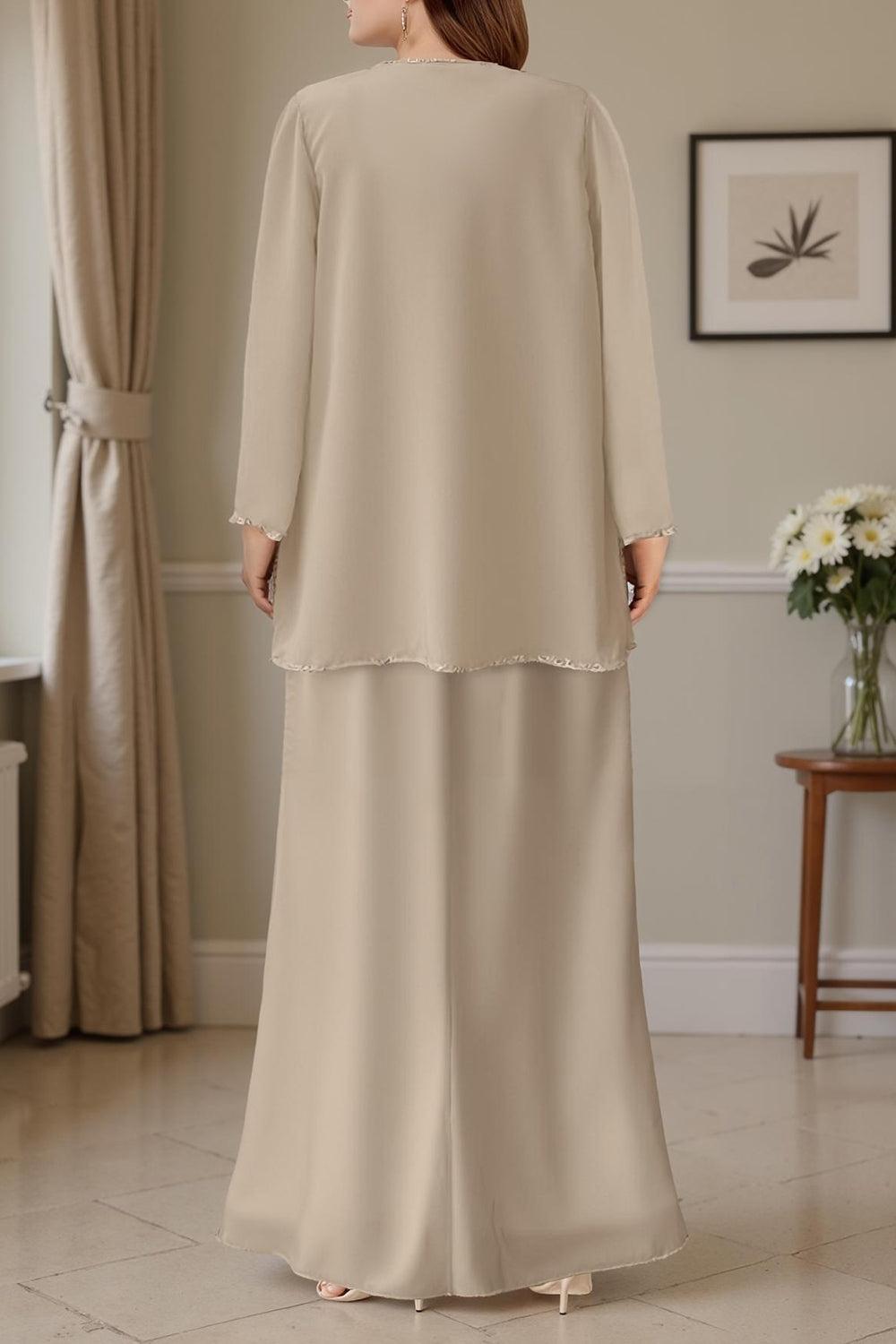 Dreamyannie Rust Chiffon V Neck Floor Length 2 Piece Mother Of The Bride Dress With Jacket