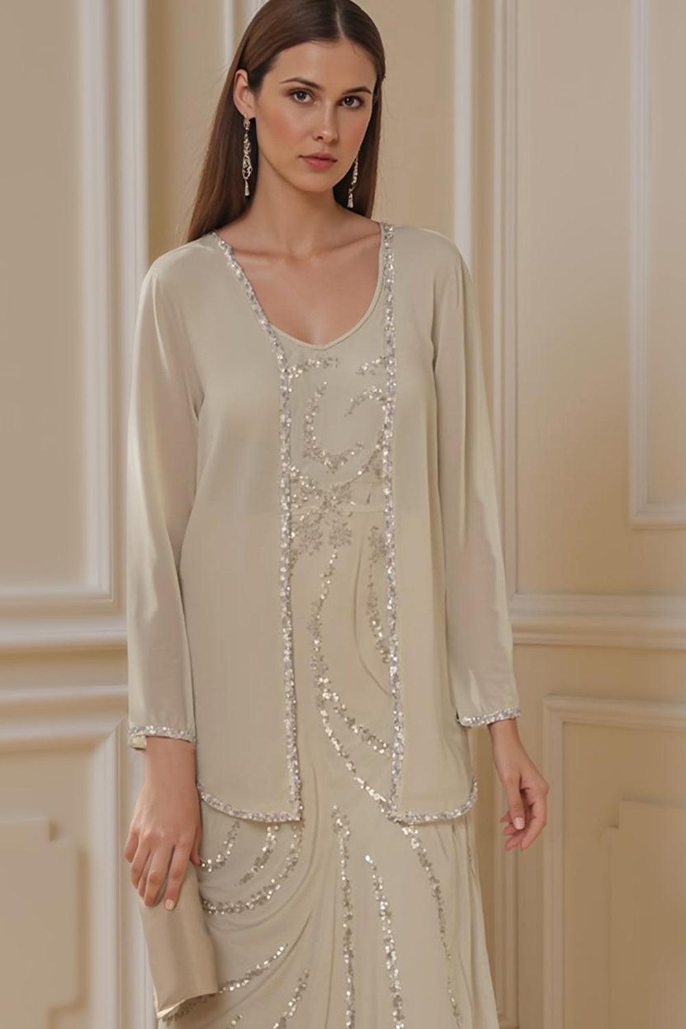 Dreamyannie Rust Chiffon V Neck Floor Length 2 Piece Mother Of The Bride Dress With Jacket