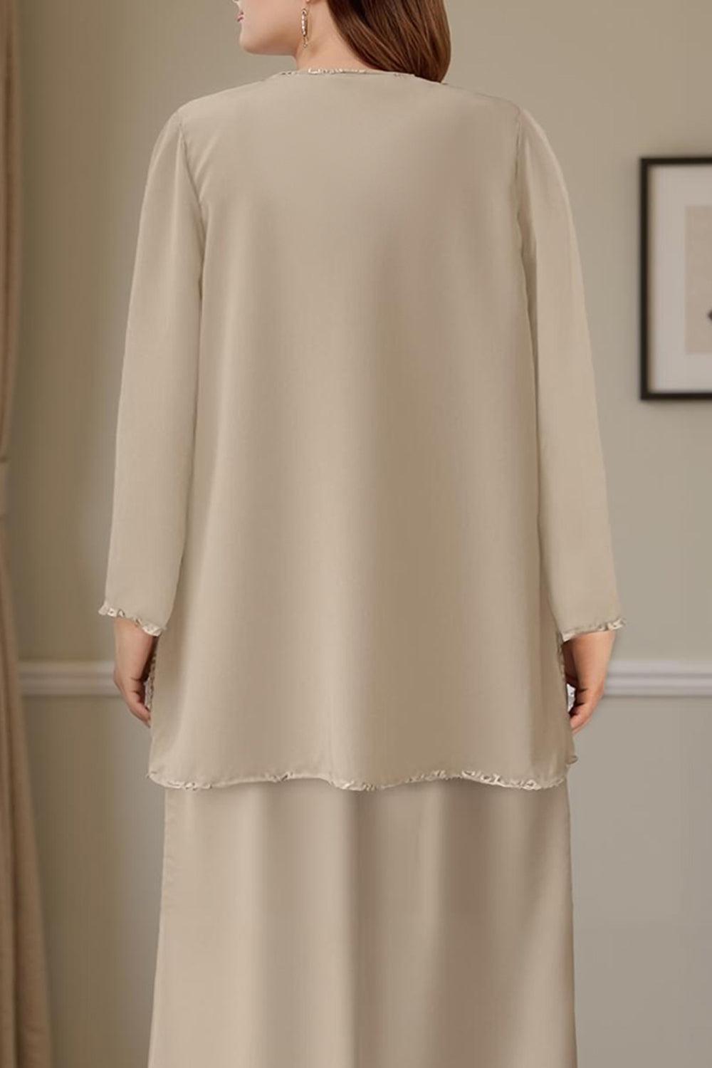 Dreamyannie Rust Chiffon V Neck Floor Length 2 Piece Mother Of The Bride Dress With Jacket