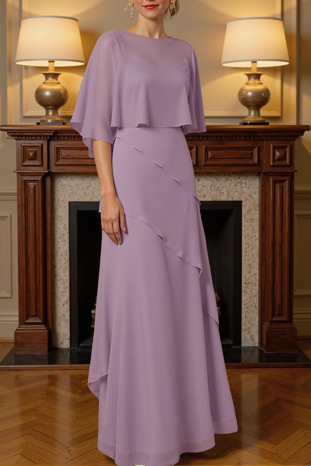 Dreamyannie Sage Green Chiffon Sheath 2 Piece Floor Length Mother Of The Bride Dress With Cape