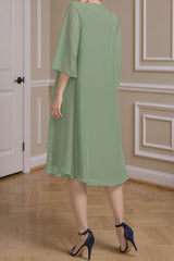 Dreamyannie Sage Green Ruffled A Line 2 Piece Knee Length Mother Of The Bride Dress With Jacket