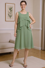 Dreamyannie Sage Green Ruffled A Line 2 Piece Knee Length Mother Of The Bride Dress With Jacket