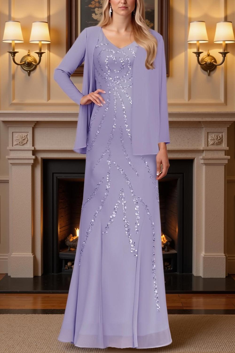 Dreamyannie Sage Green Sequins 2 Piece Floor Length Mother Of The Bride Dress With Jacket