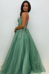 Dreamyannie Sage Prom Dress Floral A-Line Sweetheart Corset Long Evening Dress