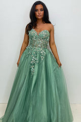 Dreamyannie Sage Prom Dress Floral A-Line Sweetheart Corset Long Evening Dress