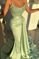 Dreamyannie Sage Prom Dress Mermaid Strapless Beading Jewel Sleeveless Evening Dress