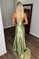 Dreamyannie Sage Prom Dress Mermaid Sweetheart Long Evening Dress With Slit