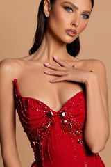 Dreamyannie Satin Sleeveless Mermaid Sweetheart Rhinestone Evening Dress