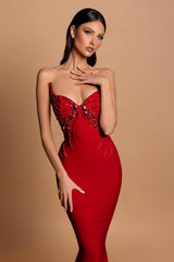 Dreamyannie Satin Sleeveless Mermaid Sweetheart Rhinestone Evening Dress