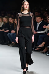 Dreamyannie Sexy Tops Black Wedding Guest Dress Mesh FlaRed Wedding Guest Dress Pants Two-Piece Set