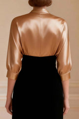 Dreamyannie Sheath Black And Champagne Satin V Neck Long Mother Of The Bride Dress