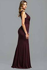Dreamyannie Sheath Cabernet Sleeveless Deep V-Neck Long Formal Dress