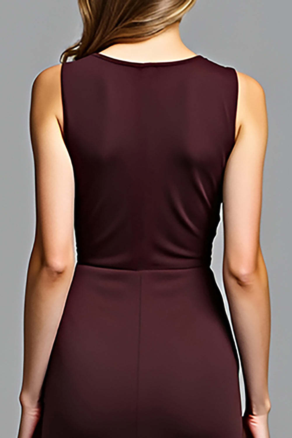 Dreamyannie Sheath Cabernet Sleeveless Deep V-Neck Long Formal Dress