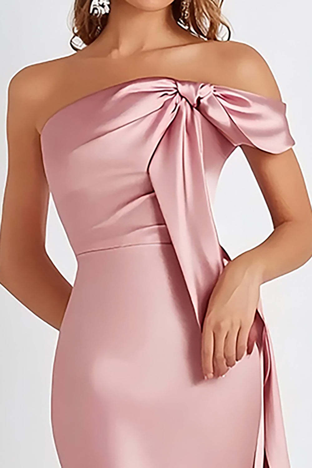 Dreamyannie Sheath Pink Wedding Guest Dress Cold Shoulder Long Formal Dress