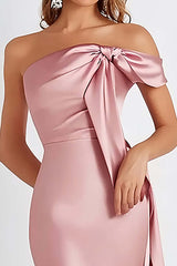 Dreamyannie Sheath Pink Wedding Guest Dress Cold Shoulder Long Formal Dress
