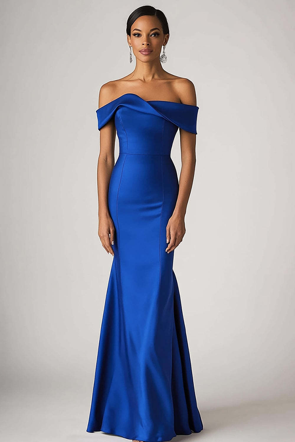 Dreamyannie Sheath Satin Royal Blue Wedding Guest Dress Long Formal Dress