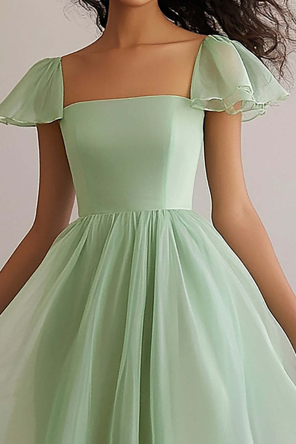 Dreamyannie Square Neck Long A Line Light Green Wedding Guest Dress Formal Dress
