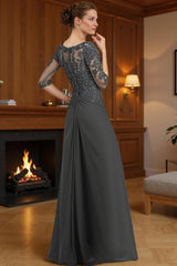 Dreamyannie Steel Grey Chiffon Sheath Floor Length Mother Of The Bride Dress With Cape