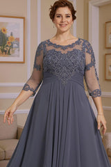 Dreamyannie Steel Grey Round Neck A Line High Low Mother Of The Bride Dress With Ruffles