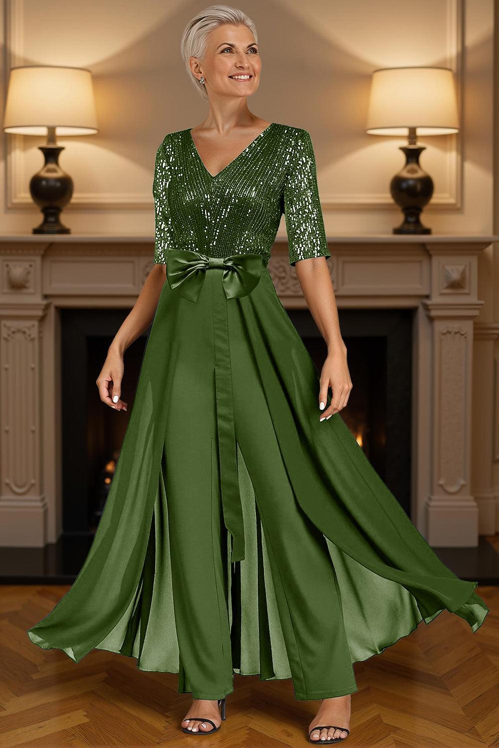 Dreamyannie Steel Grey Sequins Floor Length Mother Of The Bride Jumpsuits With Cape
