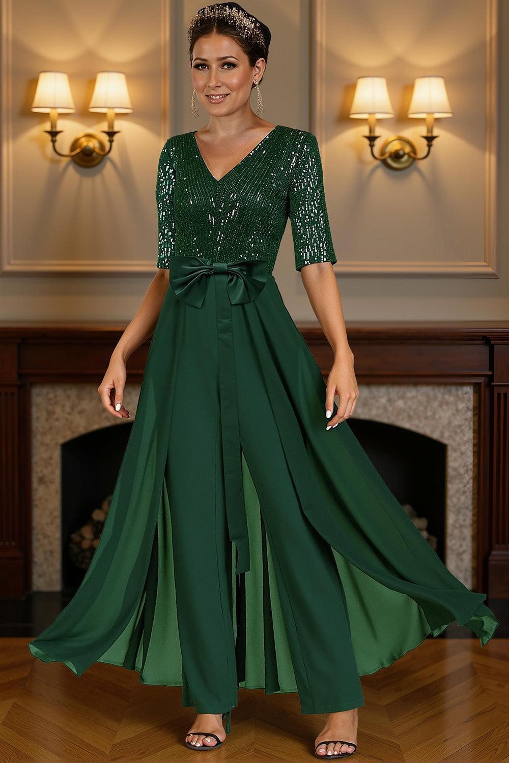 Dreamyannie Steel Grey Sequins Floor Length Mother Of The Bride Jumpsuits With Cape